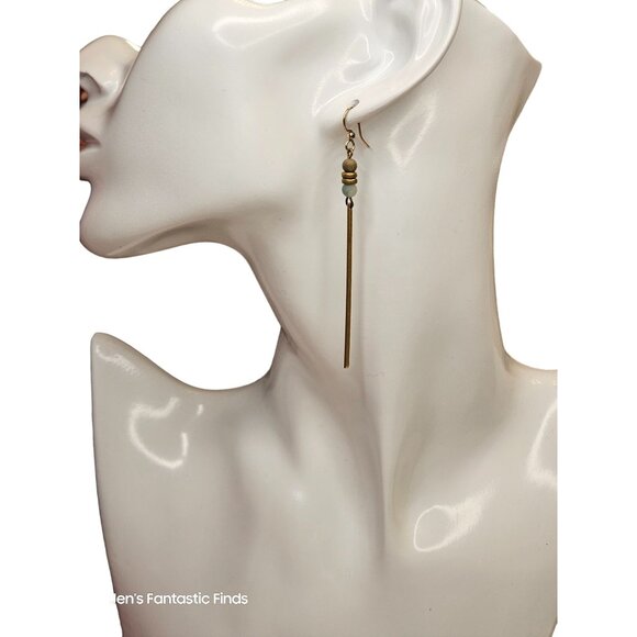 Long Dangle Earrings With Beads & Brass Accent - Picture 4 of 4